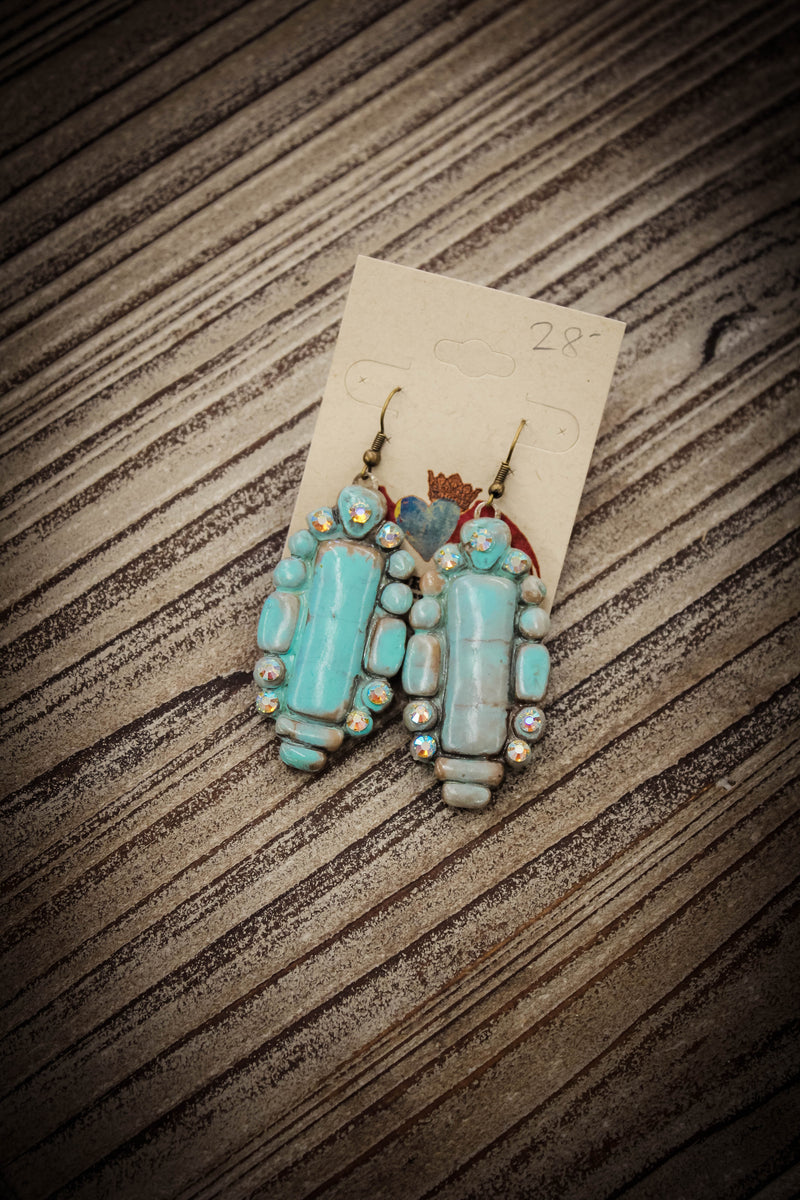 EARRINGS - TURQUOISE WITH BLING - Bless UR Heart Boutique
