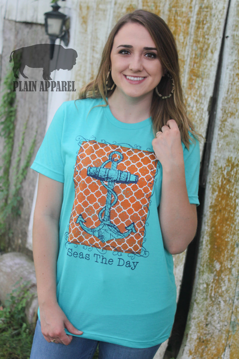 Seas The Day Anchor Tee - Bless UR Heart Boutique