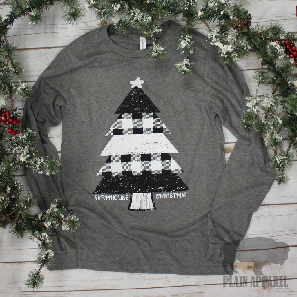 Farmhouse Christmas Tree Long Sleeve Tee *Pre-Order* - Bless UR Heart Boutique