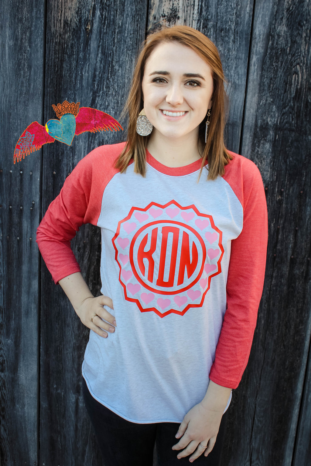 Red and Pink Monogram Raglan - Bless UR Heart Boutique