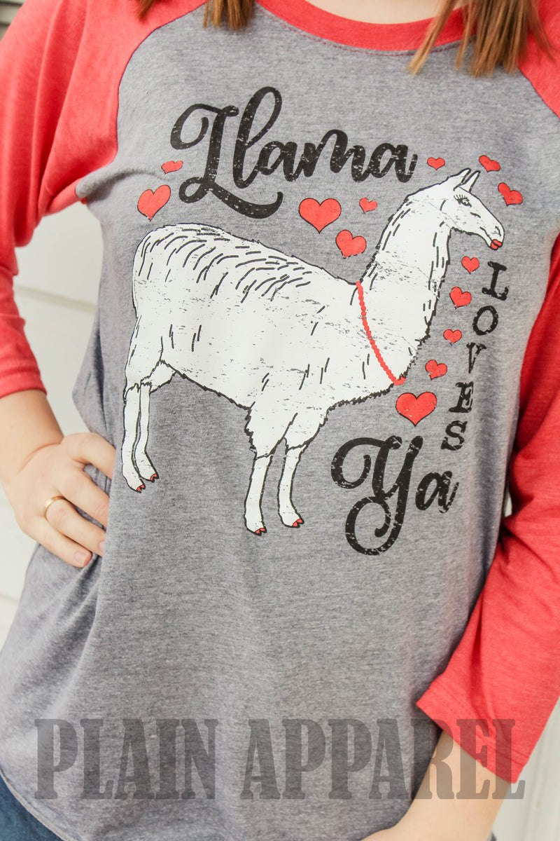 Llama Loves Ya Raglan - Bless UR Heart Boutique