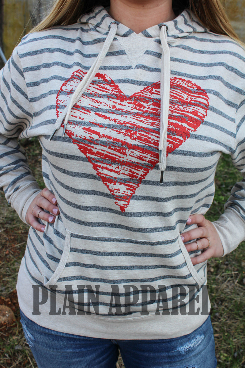 Stripe Heart Hoodie - Bless UR Heart Boutique