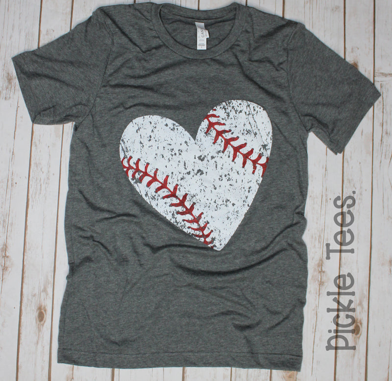 CREW Distressed Baseball Heart Tee - Bless UR Heart Boutique