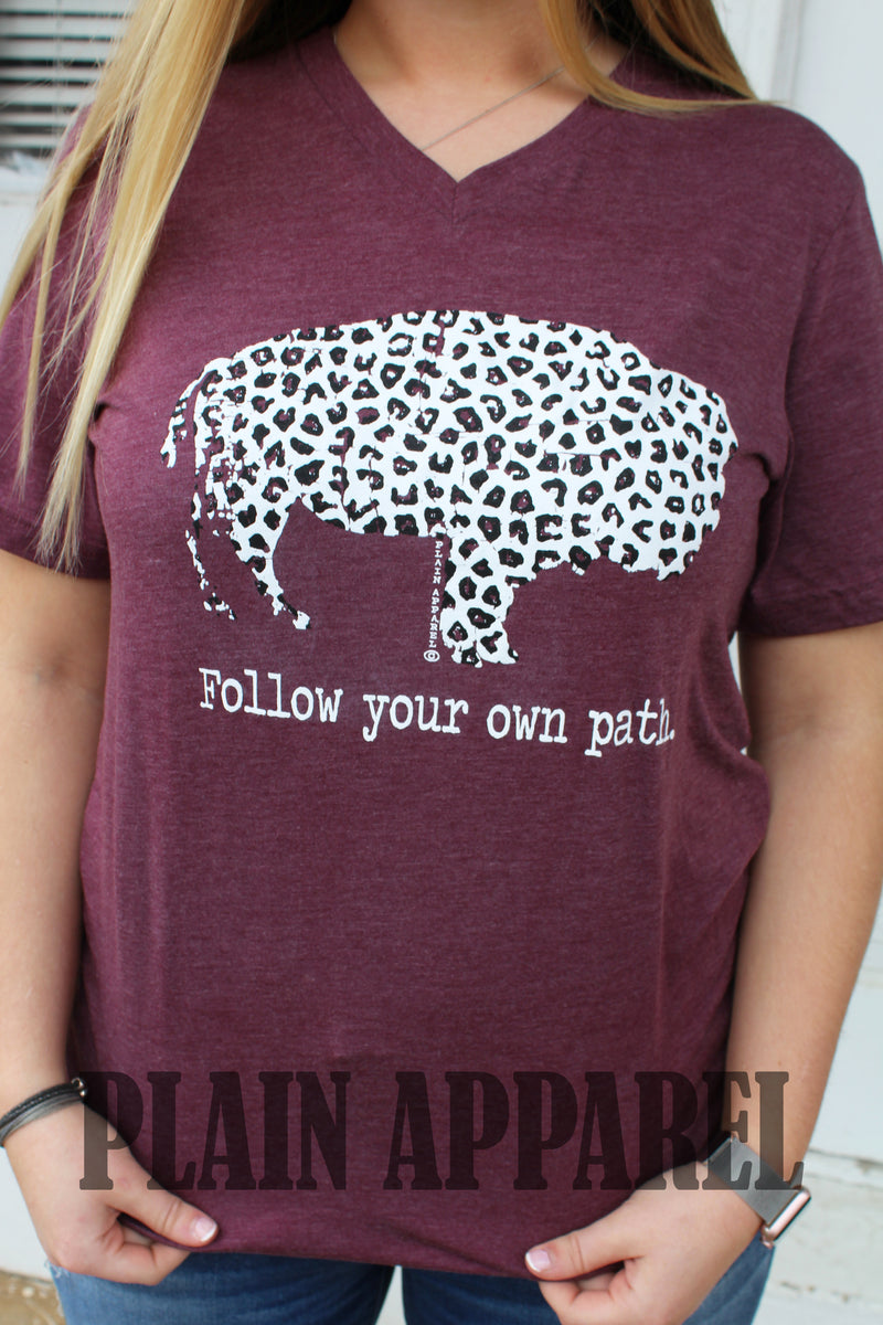 Follow Your Own Path Eggplant V-Neck Tee - Bless UR Heart Boutique