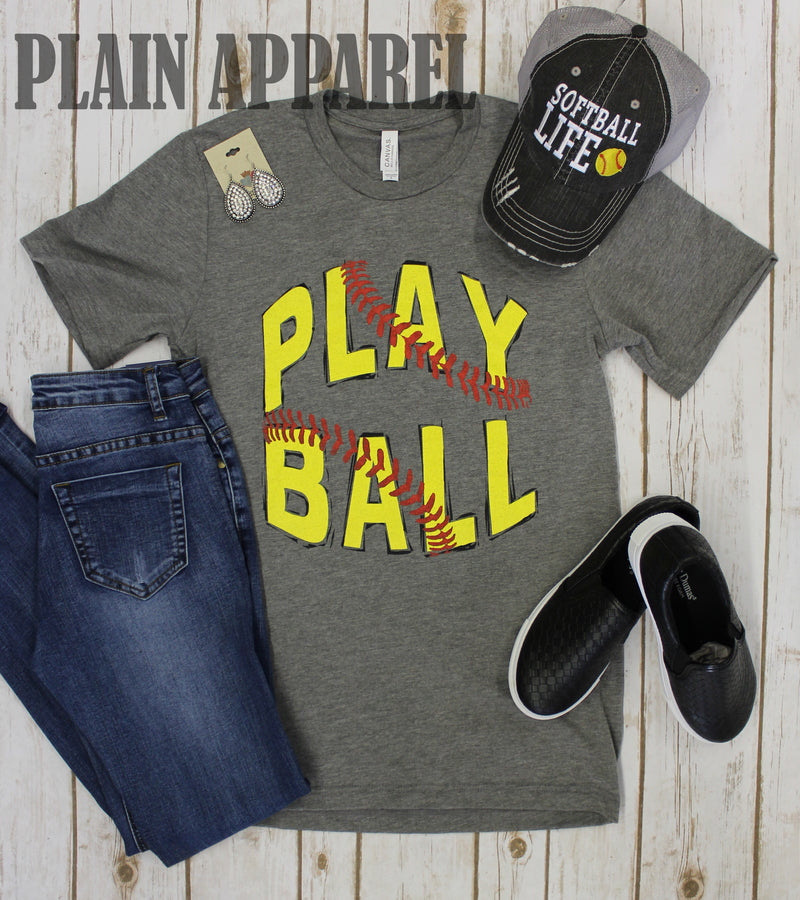 Softball "Play Ball!" Crew Neck Tee - Bless UR Heart Boutique