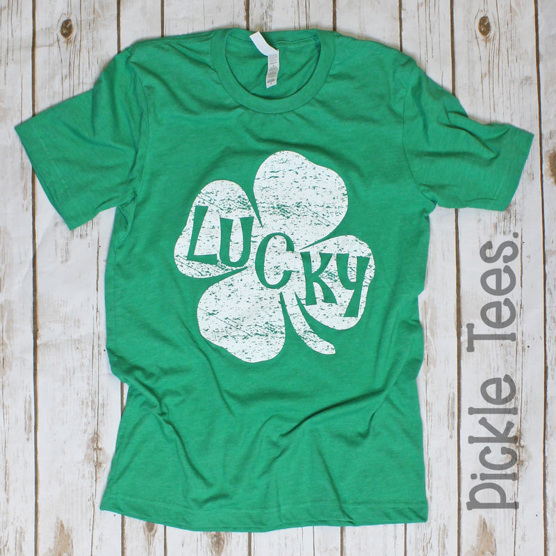 White Lucky Shamrock Green Crew Tee - Bless UR Heart Boutique