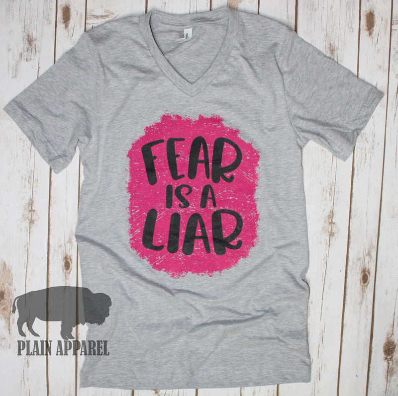 Fear Is A Liar GRAY V-Neck Tee - Bless UR Heart Boutique