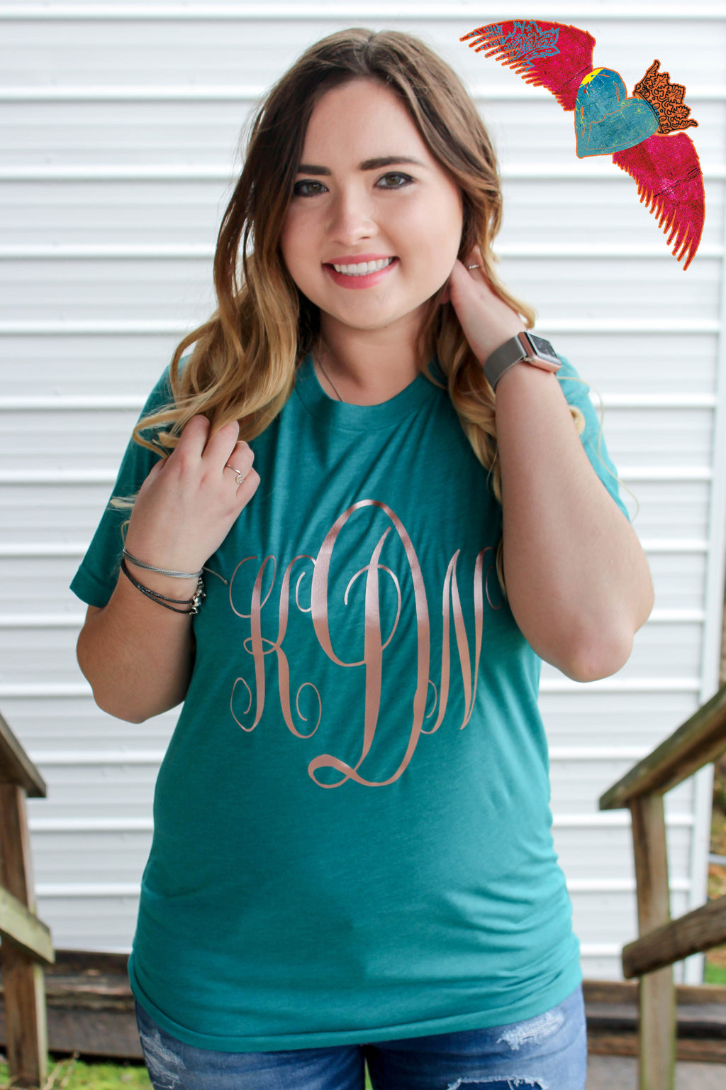Teal Tee Rose Gold Monogram Tee - Bless UR Heart Boutique