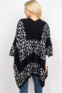 Black Leopard Print Knit Kimono HS106