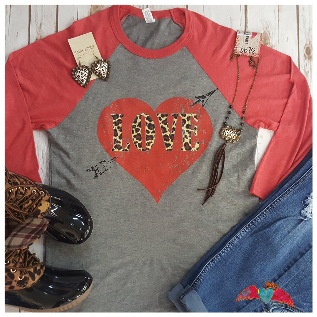 Leopard LOVE Heart Raglan - Bless UR Heart Boutique