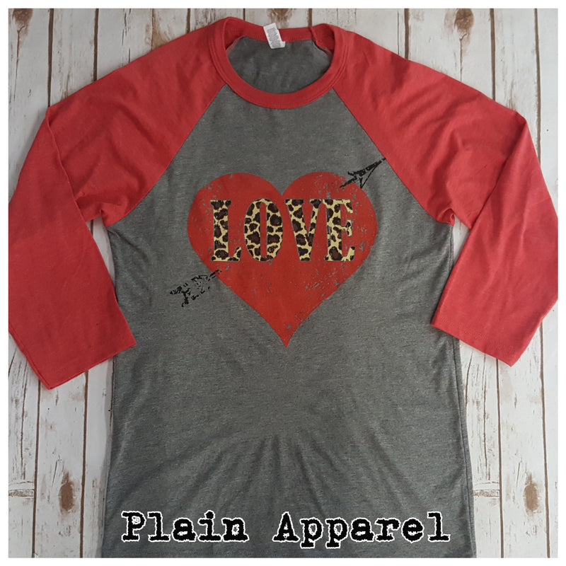 Leopard LOVE Heart Raglan - Bless UR Heart Boutique