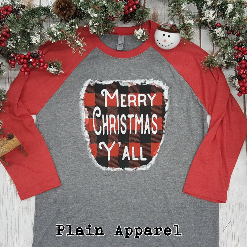 Merry Christmas Y'all Raglan - Bless UR Heart Boutique