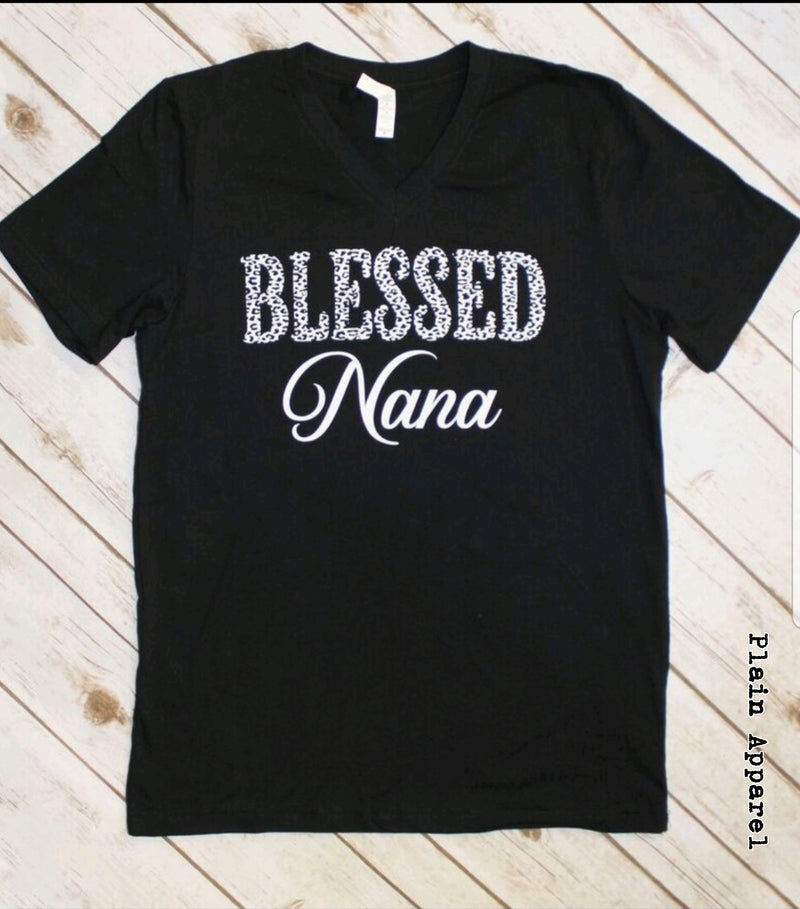 Cheetah Blessed Nana V-Neck - Bless UR Heart Boutique