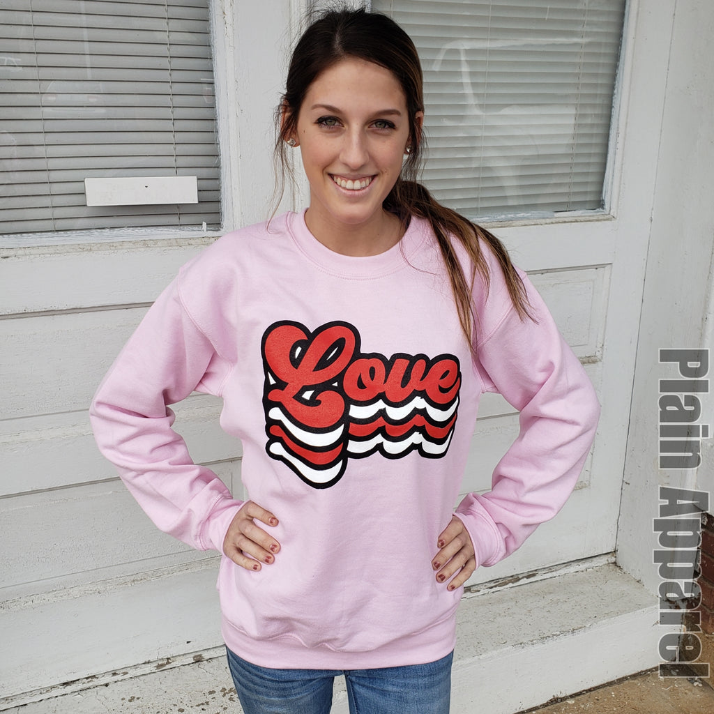 Retro LOVE Pink Crew Sweatshirt - Bless UR Heart Boutique