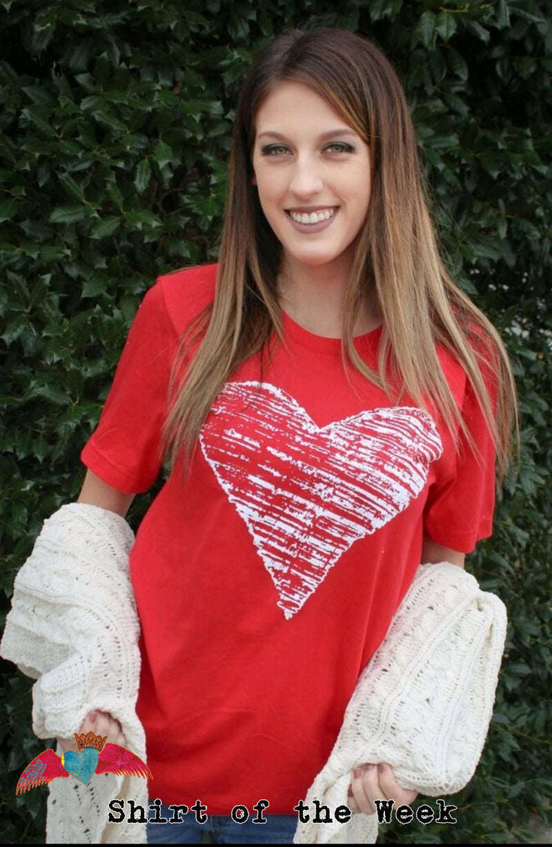 Zig Zag White Heart Red Crew Tee - Bless UR Heart Boutique