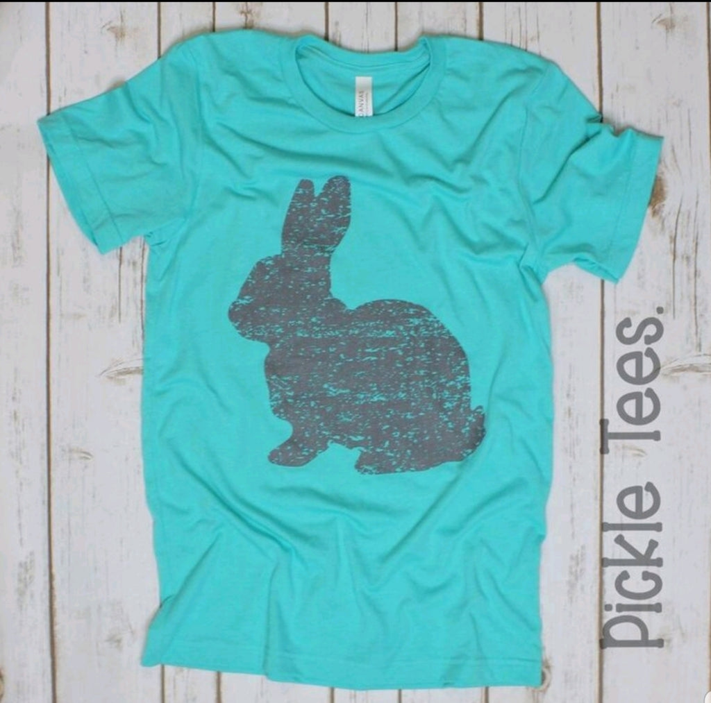 Gray Bunny Teal Crew Tee - Bless UR Heart Boutique