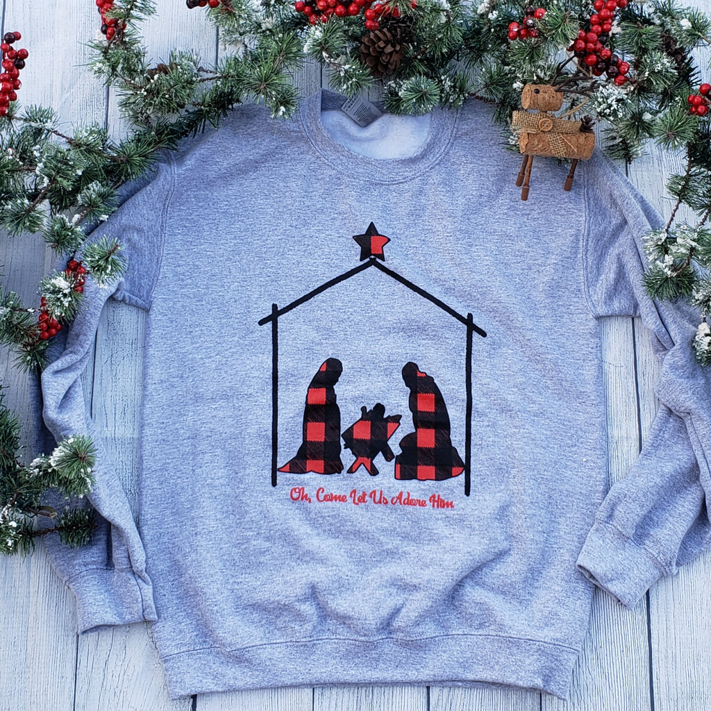Plaid Nativity Sweatshirt - Bless UR Heart Boutique