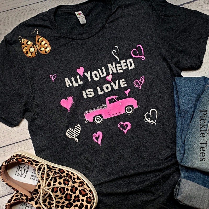 All You Need is Love Pink Truck Tee - Bless UR Heart Boutique