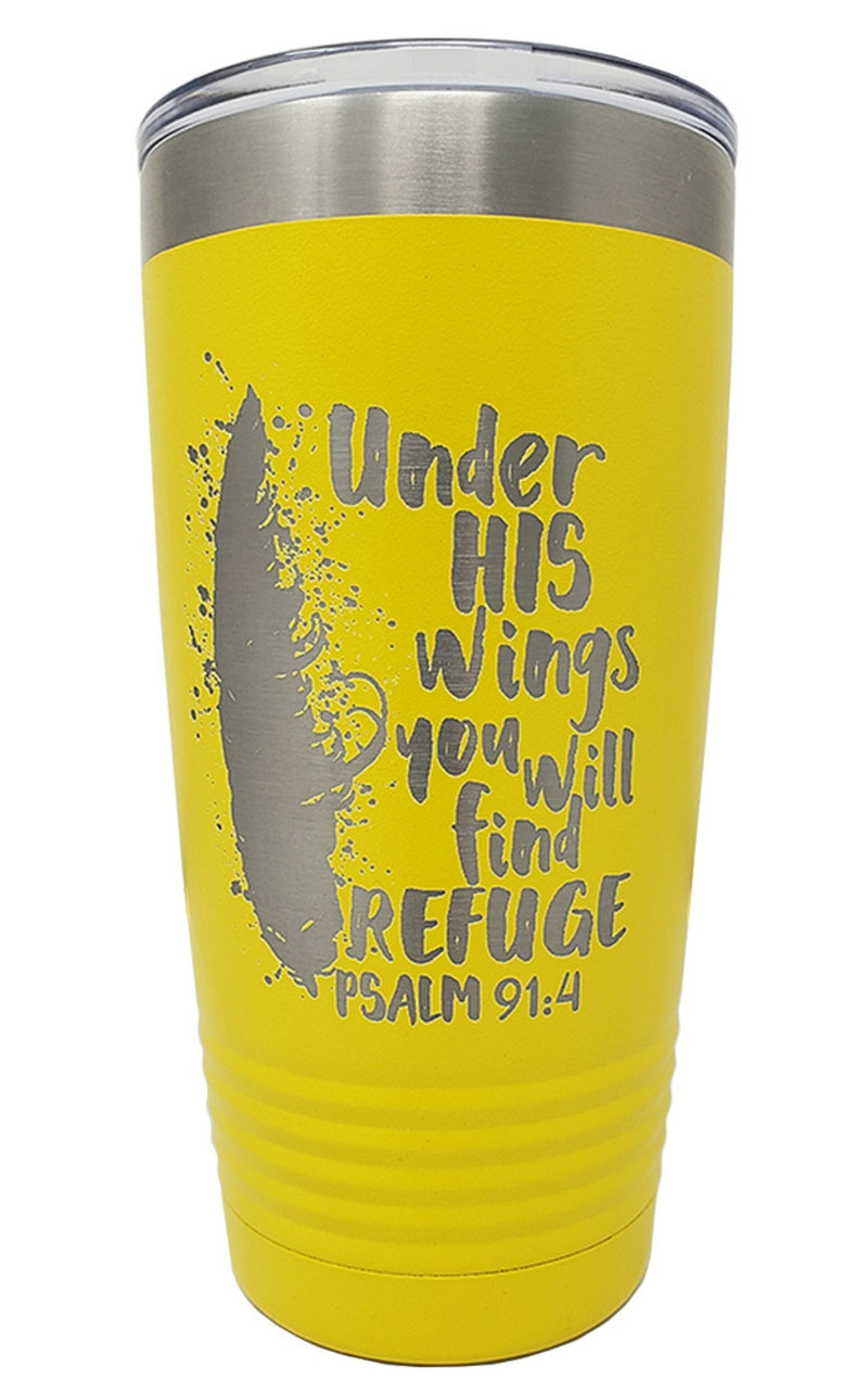 Under His Wings Feather Engraved Tumbler