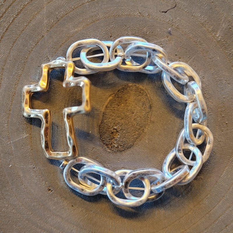 Gold Cross Silver Bracelet BRA102