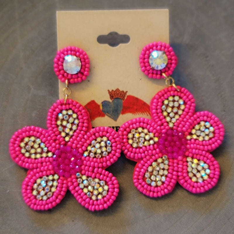 Pink Flower Bead Earrings EAR131