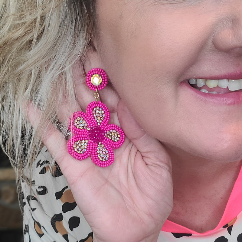 Pink Flower Bead Earrings EAR131
