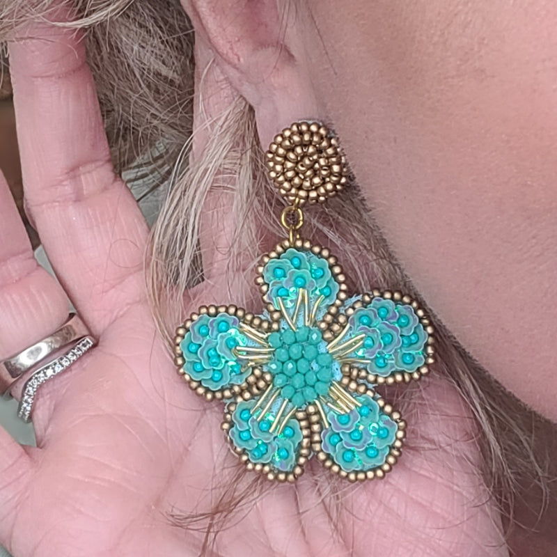 Turquoise Flower Bead Earrings EAR136