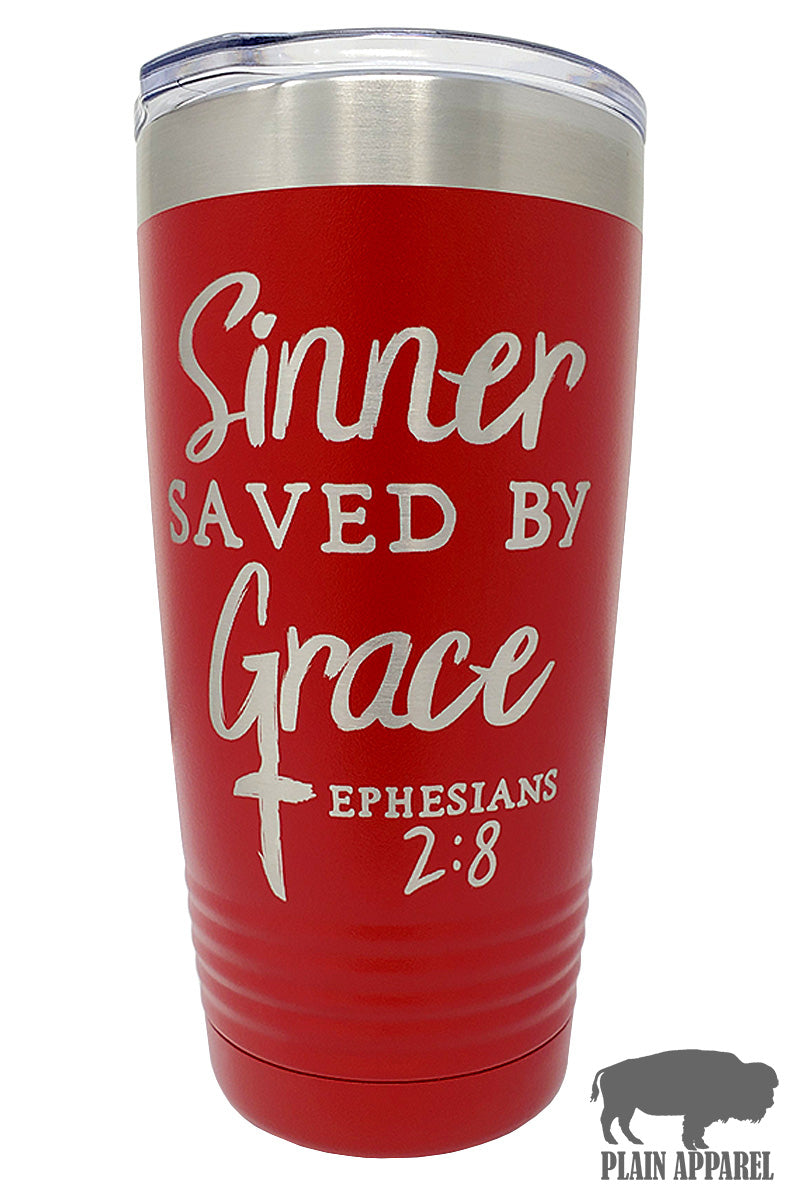 Sinner Saved By Grace Engraved Tumbler - Bless UR Heart Boutique