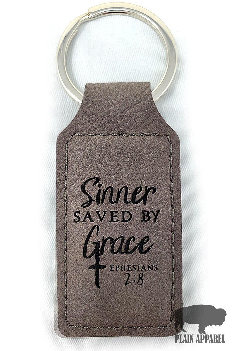 Sinner Saved By Grace Engraved Keychain - Bless UR Heart Boutique