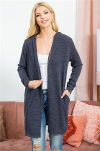 LONG SLEEVE OPEN FRONT HOODIE CARDIGAN- NEW CHARCOAL JAC1208