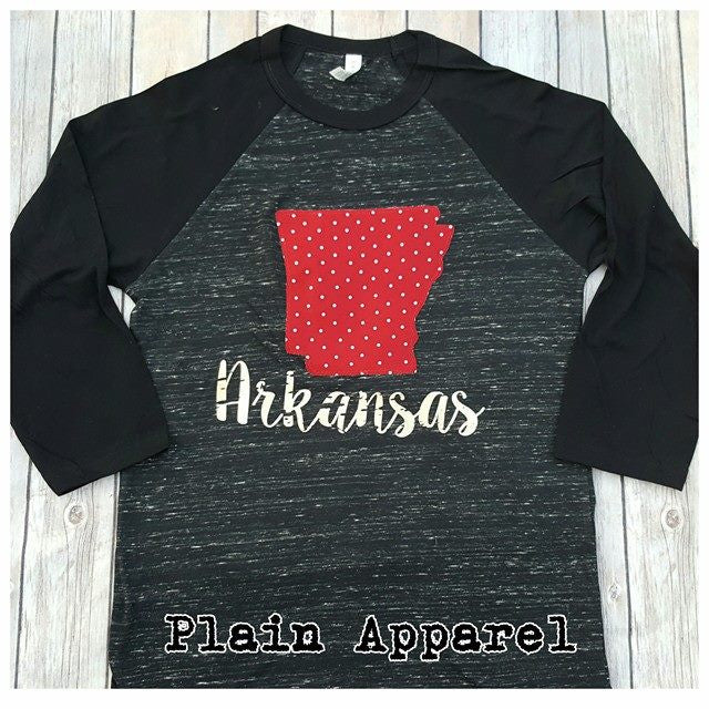 Arkansas Red Dot Raglan - Bless UR Heart Boutique