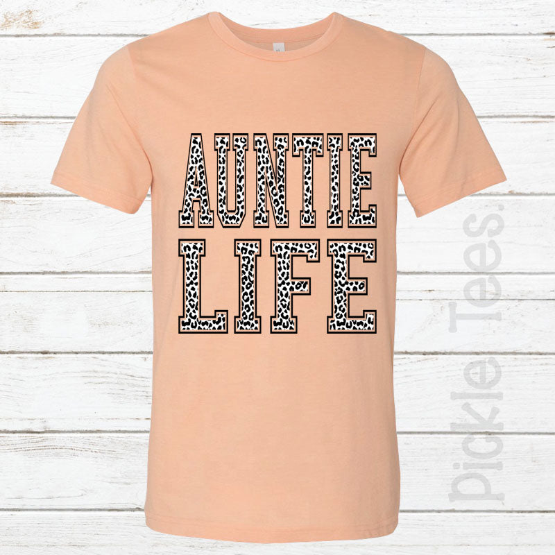 Snow Leopard Auntie Life PEACH Crew Neck Tee - Bless UR Heart Boutique