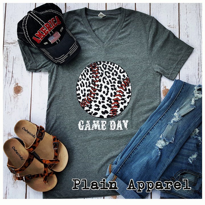 Baseball Leopard Gray V-Neck - Bless UR Heart Boutique