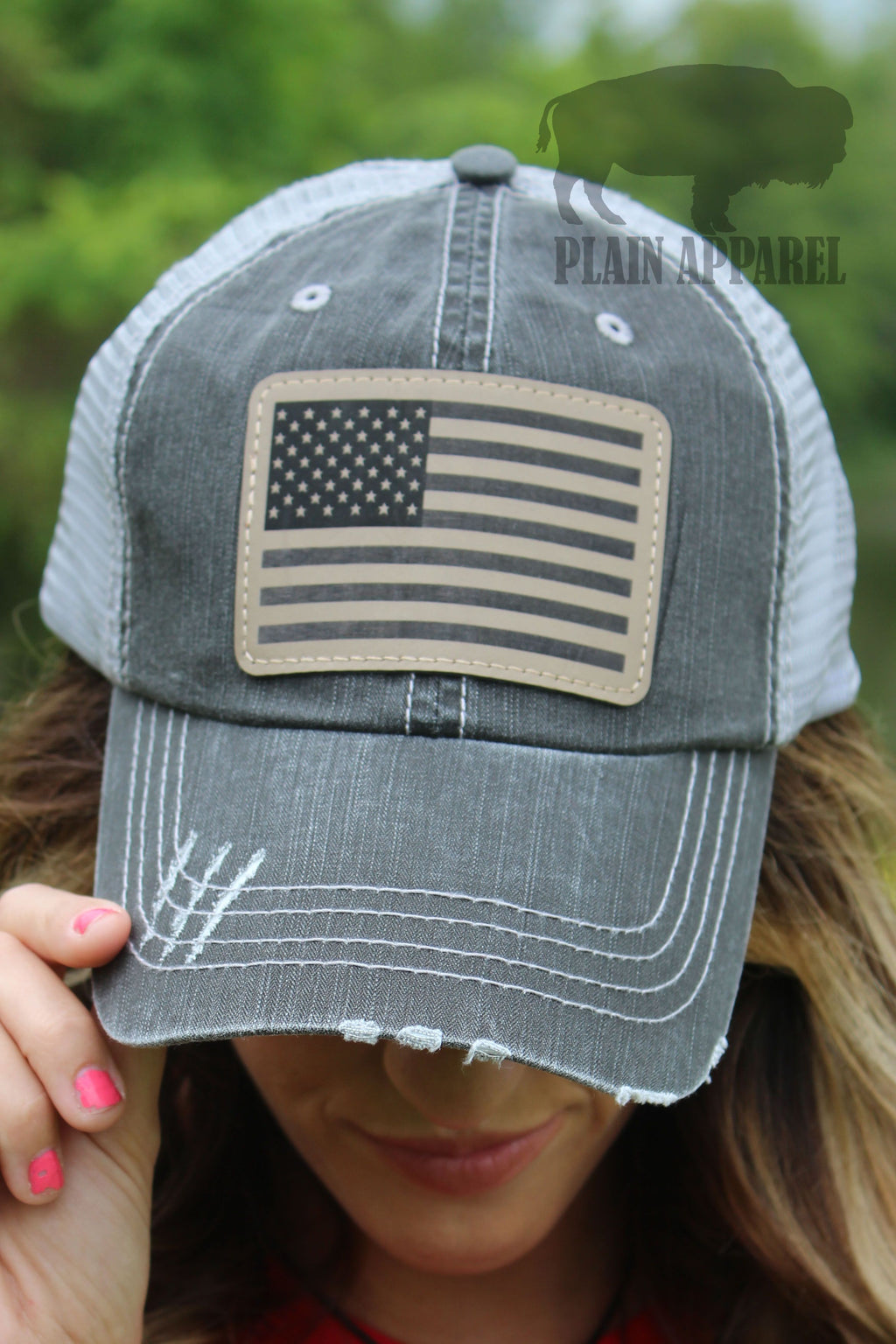 American Flag Engraved Patch Cap GRAY - Bless UR Heart Boutique