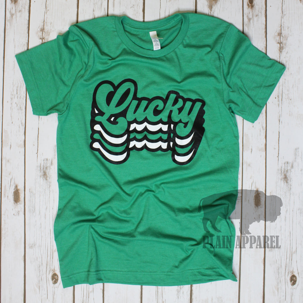 Retro LUCKY Green Crew Neck Tee - Bless UR Heart Boutique