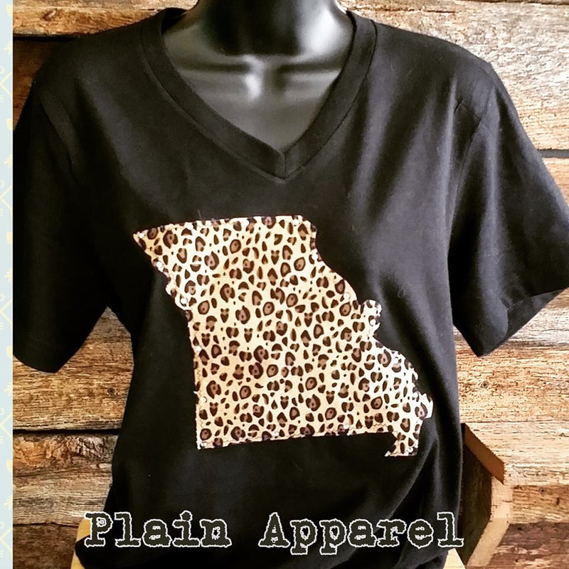 Missouri Leopard on Bella V-Neck - Bless UR Heart Boutique