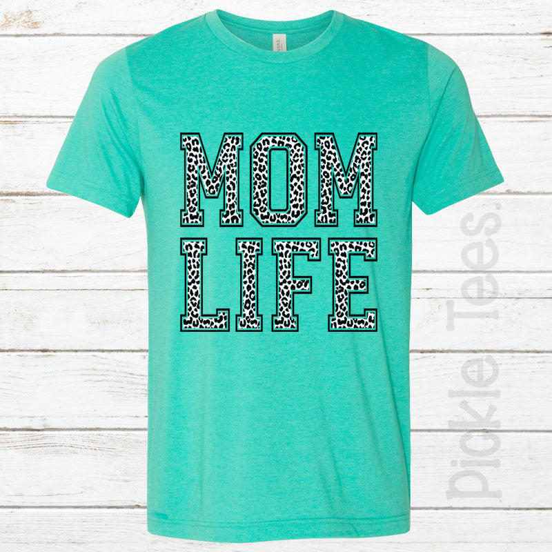 Snow Leopard Mom Life SEA GREEN Crew Neck Tee - Bless UR Heart Boutique