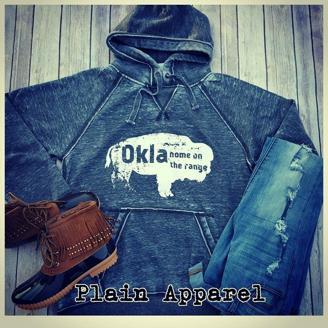 Okla Buffalo Vintage Distressed Hoodie - Bless UR Heart Boutique