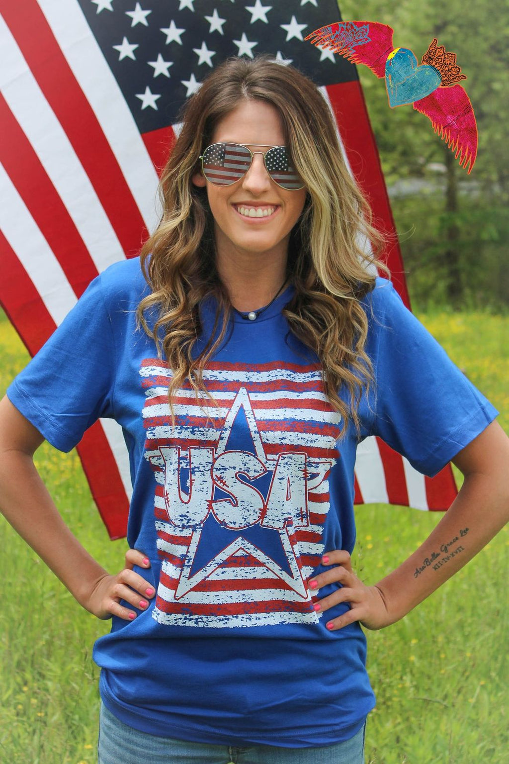 America USA Star and Stripes Tee - Bless UR Heart Boutique